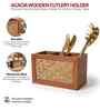 Natural Bamboo & Acacia Wood 3-Part Spoon & Cutlery Holder