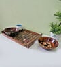 Natural Brown 200 Ml Handpainted  Wood 3 Pcs Bowls With Serving Tray