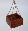 Natural Finish Pine Wood Square Hanging Planter
