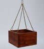 Natural Finish Pine Wood Square Hanging Planter