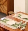 Natural Grass Handmade Heat Resistant  Olive Green & Off White 4 Seater Set of 4 (12x18inches) Table Placemats