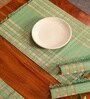 Natural Grass Handmade Heat Resistant Aqua Green & Beige 4 Seater Set of 4 (12x18inches) Table Placemats