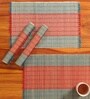 Natural Grass Handmade Heat Resistant Crystal Teal & Red 4 Seater Set of 4 (12x18inches) Table Placemats