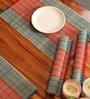 Natural Grass Handmade Heat Resistant Crystal Teal & Red 4 Seater Set of 4 (12x18inches) Table Placemats
