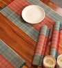 Natural Grass Handmade Heat Resistant Crystal Teal & Red 6 Seater Set of 6 (12x18inches) Table Placemats