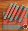 Natural Grass Handmade Heat Resistant Crystal Teal & Red 6 Seater Set of 6 (12x18inches) Table Placemats