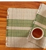 Natural Grass Handmade Heat Resistant Olive Green & Off White 6 Seater Set of 6 (12x18inches) Table Placemats