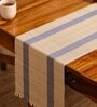 Natural Grass Handmade Heat Resistant Powder Blue & Off-white 4 Seater (12x60inches) Table Runner