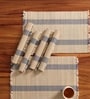 Natural Grass Handmade Heat Resistant Powder Blue & Off White 6 Seater Set of 6 (12x18inches) Table Placemats
