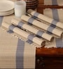 Natural Grass Handmade Heat Resistant Powder Blue & Off White 6 Seater Set of 6 (12x18inches) Table Placemats