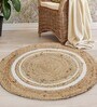Natural Geometric Jute & Cotton 2.5 ft x 2.5 ft Hand Woven Round Carpet