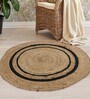 Natural Geometric Jute & Cotton 2.5 ft x 2.5 ft Hand Woven Round Carpet