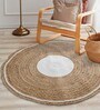 Natural Geometric Jute & Cotton 3 ft x 3 ft Hand Woven Round Carpet