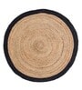 Natural Geometric Jute & Cotton 3 ft x 3 ft Hand Woven Round Carpet
