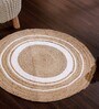 Natural Geometric Jute & Cotton 3 ft x 3 ft Hand Woven Round Carpet
