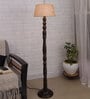 Designer Beige Cotton Shade Club Floor Lamp With Wood Base