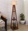 Beige Cotton Shade Floor Lamp With Wooden Base