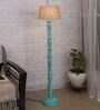 Metz Beige Cotton Shade Club Floor Lamp With Wood Base