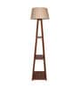 Beige Cotton Shade Floor Lamp With Wooden Base