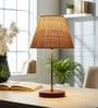 Natural Jute Fabric Shade Table Lamp, Brown Wooden Base Bedside & Desk Light for Bedroom, Living Room & Home Decor