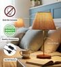 Natural Jute Fabric Shade Table Lamp, Brown Wooden Base Bedside & Desk Light for Bedroom, Living Room & Home Decor