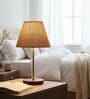 Natural Jute Fabric Shade Table Lamp, Brown Wooden Base Bedside & Desk Light for Bedroom, Living Room & Home Decor