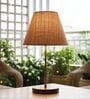 Natural Jute Fabric Shade Table Lamp, Brown Wooden Base Bedside & Desk Light for Bedroom, Living Room & Home Decor