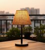 Natural Jute Fabric Shade Table Lamp, Minimalist Bedside Lamp with Metal Base for Bedroom, Living Room & Study