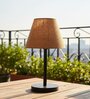 Natural Jute Fabric Shade Table Lamp, Minimalist Bedside Lamp with Metal Base for Bedroom, Living Room & Study
