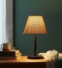 Natural Jute Fabric Shade Table Lamp, Minimalist Bedside Lamp with Metal Base for Bedroom, Living Room & Study