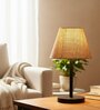 Natural Jute Fabric Shade Table Lamp, Minimalist Bedside Lamp with Metal Base for Bedroom, Living Room & Study