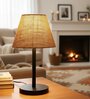 Natural Jute Fabric Shade Table Lamp, Minimalist Bedside Lamp with Metal Base for Bedroom, Living Room & Study