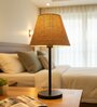 Natural Jute Fabric Shade Table Lamp, Modern Bedside & Desk Lamp with Metal Base for Bedroom, Living Room & Home Decor