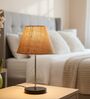 Natural Jute Fabric Shade with Modern Silver & Black Table Lamp for Bedroom & Living Room