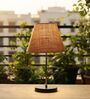 Natural Jute Fabric Shade with Modern Silver & Black Table Lamp for Bedroom & Living Room