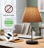 Natural Jute Fabric Shade with Modern Silver & Black Table Lamp for Bedroom & Living Room
