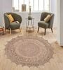Beige Floral Jute 3 ft x 3 ft Hand Woven Round Carpet