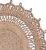 Beige Floral Jute 3 ft x 3 ft Hand Woven Round Carpet