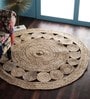 Beige Jute Geometric 4  x 4  Feet Hand Woven Carpet