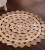 Natural Abstract Jute 3 ft x 3 ft Hand Woven Round Carpet