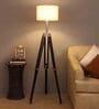 Natural Linen Shade  Floor Lamp with Black Base