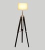 Natural Linen Shade  Floor Lamp with Black Base