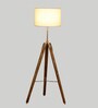 Natural Linen Shade  Floor Lamp With Silver & Grey Base