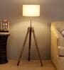 Natural Linen Shade  Floor Lamp With Silver & Grey Base