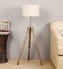 Natural Linen Shade  Floor Lamp With Silver & Grey Base