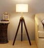 Intricate Natural Linen Shade Tripod Floor Lamp With Mango wood Base