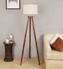 Natural Linen Shade  Floor Lamp With Walnut Base