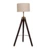 Intricate Natural Linen Shade Tripod Floor Lamp With Mango wood Base