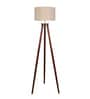 Natural Linen Shade  Floor Lamp With Walnut Base