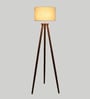 Natural Linen Shade  Floor Lamp With Walnut Base